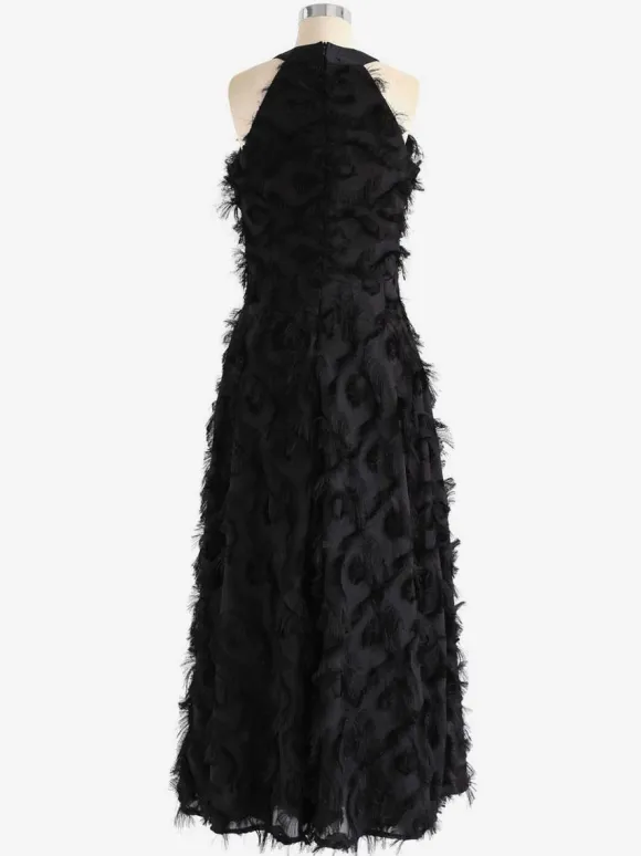 Robe longue en plumes Halter sans manches A-Line Robes de bal élégantes