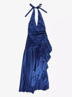Robe longue fendue bleu roi pour femme - Élégante robe dos nu asymétrique à volants - Tenue de soirée d'été glamour vintage 2026