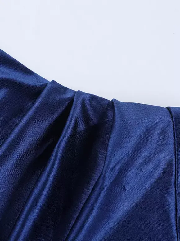 Robe longue fendue bleu roi pour femme - Élégante robe dos nu asymétrique à volants - Tenue de soirée d'été glamour vintage 2026