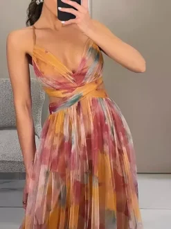Robe longue à imprimé floral et bretelles découpes croisées à la taille longueur au sol élégante robe de soirée longue pour femme 2026