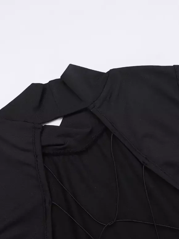 Robe longue maxi dos nu pour femme - Robe moulante noire à col montant et détail papillon - Tenue de soirée estivale 2026