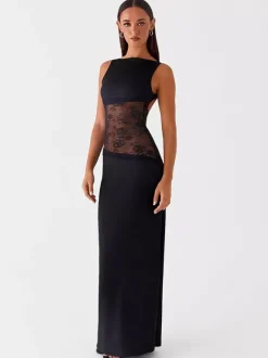 Robe longue maxi en dentelle patchwork pour femme - Élégante robe moulante sans manches à dos nu - Idéale pour une soirée d'été formelle 2026