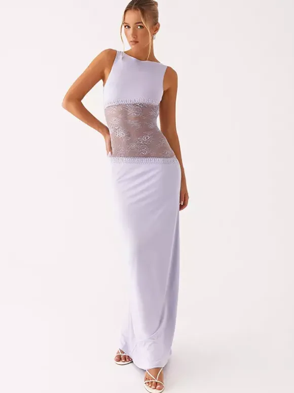 Robe longue maxi en dentelle patchwork pour femme - Élégante robe moulante sans manches à dos nu - Idéale pour une soirée d'été formelle 2026