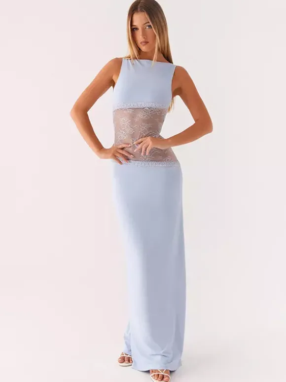 Robe longue maxi en dentelle patchwork pour femme - Élégante robe moulante sans manches à dos nu - Idéale pour une soirée d'été formelle 2026