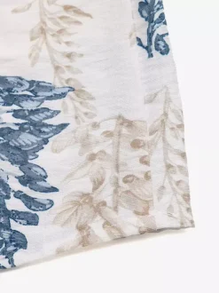 Robe longue maxi à imprimé feuilles blanches et bleues pour femme col carré manches à volants smockées et superposées robe d'été décontractée
