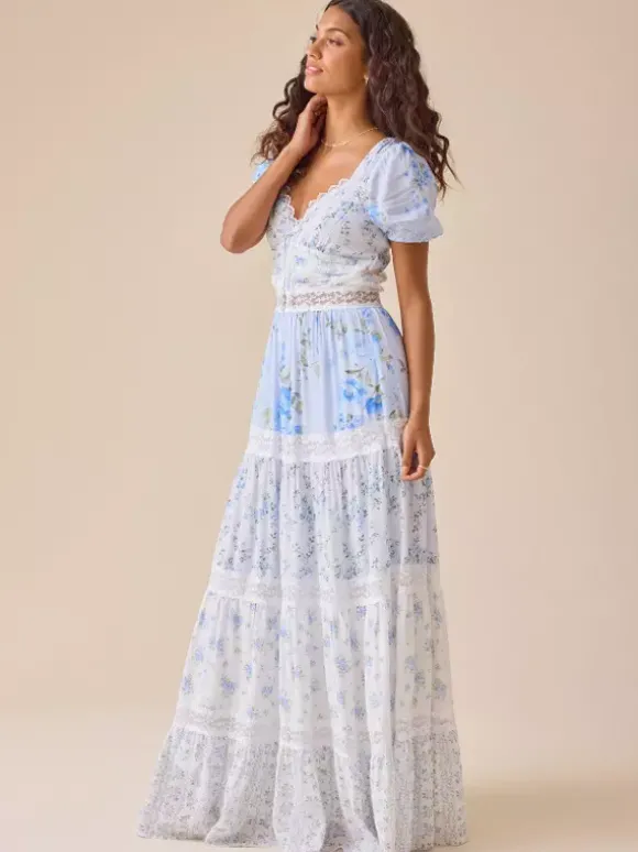 Robe longue maxi à manches bouffantes et imprimé floral pour femme - Robe d'été bohème à volants et bordure en dentelle - Idéale pour une fête d'été à la plage 2026