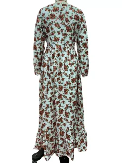 Robe longue maxi à manches longues et imprimé floral - Robe rose bohème fluide à col en V et volants - Idéale pour les vacances de printemps à la plage (2026)