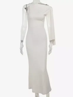 Robe longue maxi épaules dénudées pour femme - Robe moulante élégante et minimaliste - Soirée de gala d'été 2026