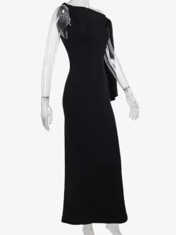 Robe longue maxi épaules dénudées pour femme - Robe moulante élégante et minimaliste - Soirée de gala d'été 2026