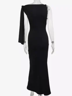 Robe longue maxi épaules dénudées pour femme - Robe moulante élégante et minimaliste - Soirée de gala d'été 2026