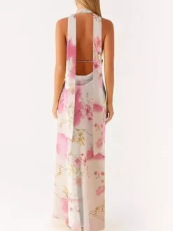 Robe longue minimaliste dos nu sans manches à col halter pour femme - Élégante robe de bal dos nu avec foulard - Soirée formelle d'été 2026