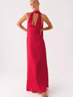 Robe longue minimaliste dos nu sans manches à col halter pour femme - Élégante robe de bal dos nu avec foulard - Soirée formelle d'été 2026