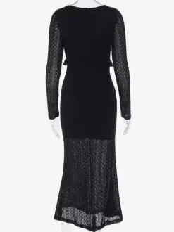 Robe longue moulante à col en V pour femme - Noire sexy à volants et découpes - Tenue idéale pour les fêtes et mariages de printemps 2026