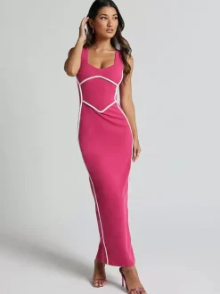 Robe longue moulante à contraste de couleurs pour l'été 2026