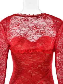 Robe longue moulante élégante en dentelle florale noire avec boléro collection 2026