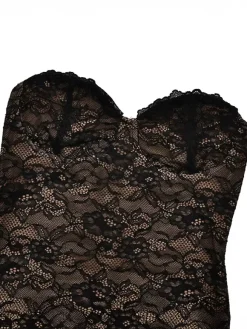 Robe longue moulante élégante en dentelle florale noire avec boléro collection 2026