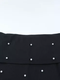 Robe longue moulante noire à épaules dénudées et fente au dos ornée de perles élégantes - Tenue de soirée printemps 2026