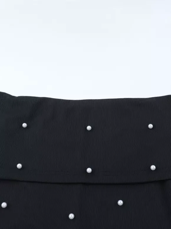 Robe longue moulante noire à épaules dénudées et fente au dos ornée de perles élégantes - Tenue de soirée printemps 2026