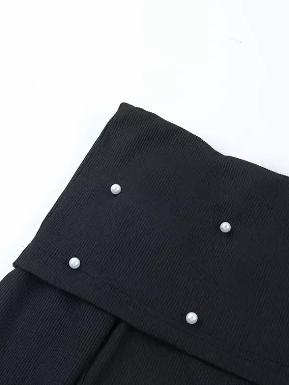 Robe longue moulante noire à épaules dénudées et fente au dos ornée de perles élégantes - Tenue de soirée printemps 2026