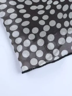 Robe longue moulante à pois en maille pour femme - Col carré rétro manches longues - Chic français idéale pour les vacances de printemps 2026