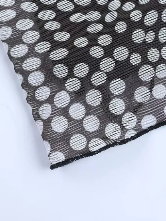 Robe longue moulante à pois en maille pour femme - Col carré rétro manches longues - Chic français idéale pour les vacances de printemps 2026