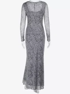 Robe longue moulante à pois en maille pour femme - Col carré rétro manches longues - Chic français idéale pour les vacances de printemps 2026