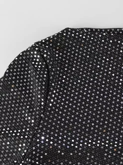 Robe longue moulante à sequins scintillants et froncés pour femme - Robe noire à col bateau et manches longues - Soirée de gala du printemps 2026