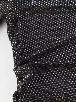 Robe longue moulante à sequins scintillants et froncés pour femme - Robe noire à col bateau et manches longues - Soirée de gala du printemps 2026
