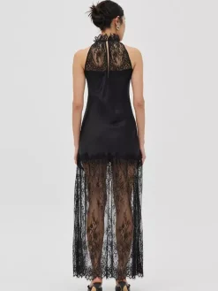 Robe longue noire sans manches à col rond bicolore Daily Dresses pour femme