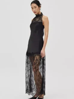 Robe longue noire sans manches à col rond bicolore Daily Dresses pour femme
