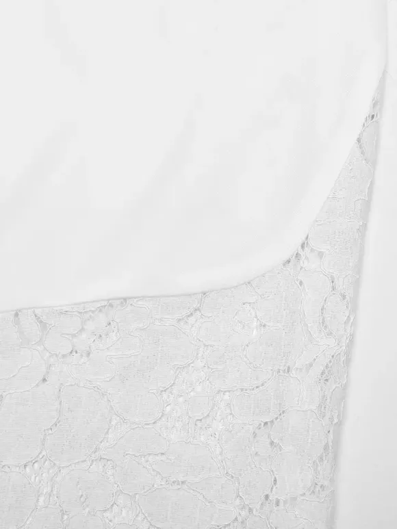 Robe longue nuisette blanche à empiècements en dentelle pour femme style élégant pour les soirées