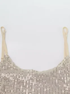 Robe longue nuisette à sequins scintillants pour femme - Robe moulante glamour à fines bretelles - Soirée en boîte de nuit printanière 2026