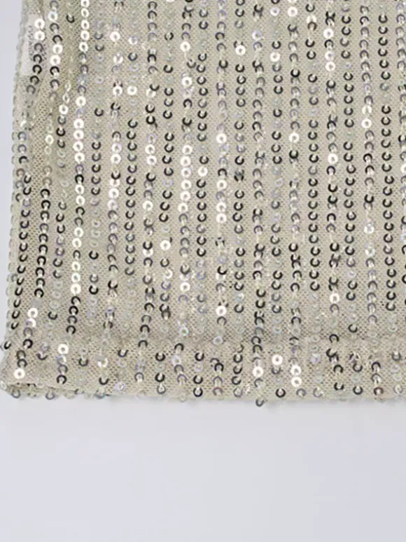 Robe longue nuisette à sequins scintillants pour femme - Robe moulante glamour à fines bretelles - Soirée en boîte de nuit printanière 2026