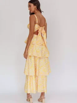 Robe longue nuisette à volants imprimée de fleurs pour femme - Robe d'été bohème à bretelles et à volants - Vacances d'été à la plage 2026