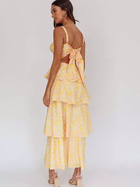 Robe longue nuisette à volants imprimée de fleurs pour femme - Robe d'été bohème à bretelles et à volants - Vacances d'été à la plage 2026