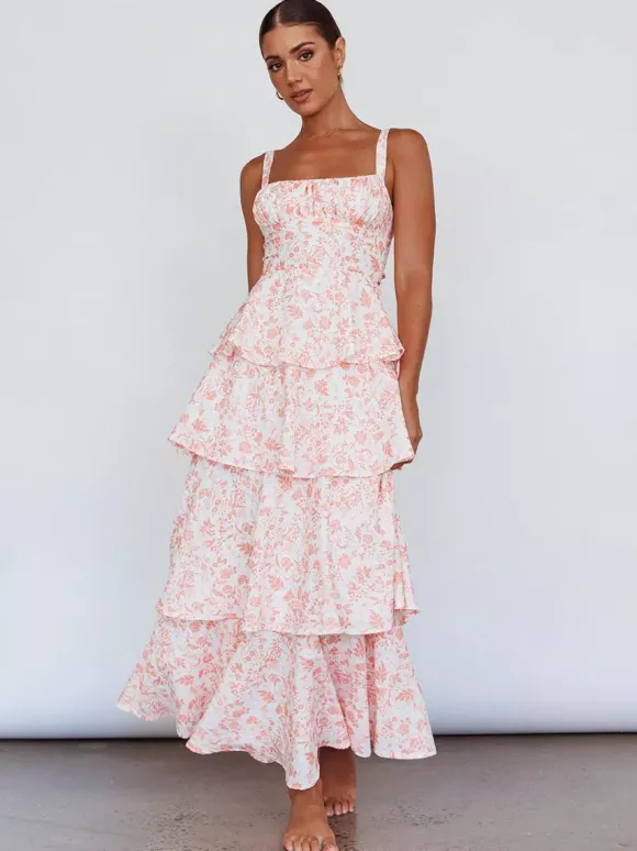 Robe longue nuisette à volants imprimée de fleurs pour femme - Robe d'été bohème à bretelles et à volants - Vacances d'été à la plage 2026