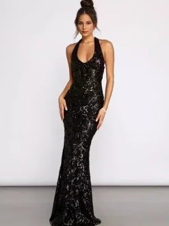 Robe longue à paillettes et col en V profond en noir coupe sirène robe de soirée formelle pour femme 2026