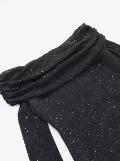 Robe longue à paillettes épaules dénudées pour femme - Robe sirène à manches longues en maille scintillante - Tenues de soirée de gala printanières 2026