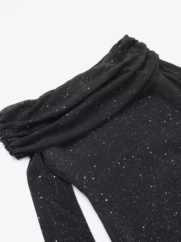 Robe longue à paillettes épaules dénudées pour femme - Robe sirène à manches longues en maille scintillante - Tenues de soirée de gala printanières 2026