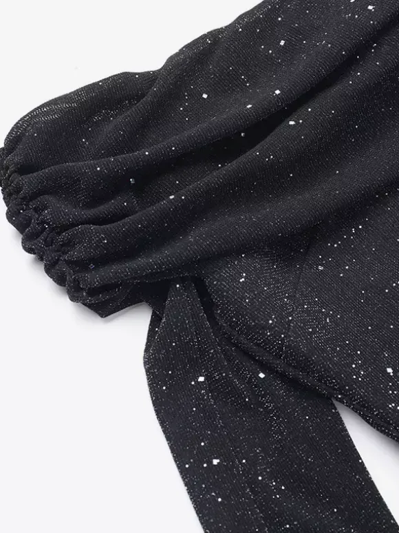 Robe longue à paillettes épaules dénudées pour femme - Robe sirène à manches longues en maille scintillante - Tenues de soirée de gala printanières 2026