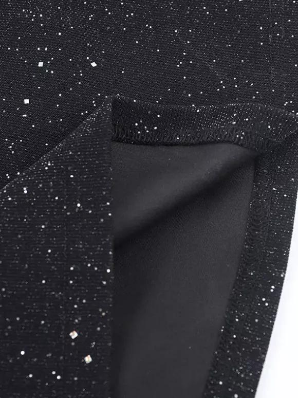 Robe longue à paillettes épaules dénudées pour femme - Robe sirène à manches longues en maille scintillante - Tenues de soirée de gala printanières 2026