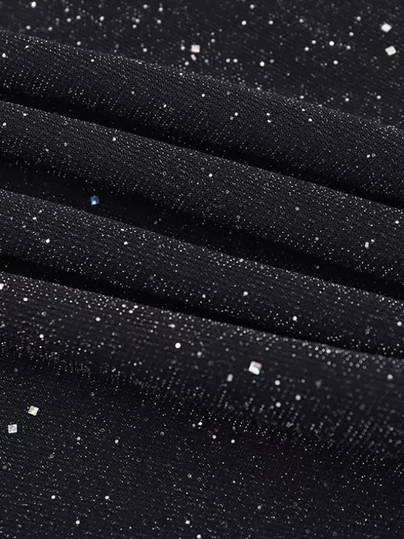 Robe longue à paillettes épaules dénudées pour femme - Robe sirène à manches longues en maille scintillante - Tenues de soirée de gala printanières 2026