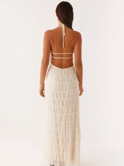 Robe longue plissée dos nu à col halter pour femme - Robe d'été bohème à volants sans manches et froncée dans le dos - Idéale pour la plage - Événement estival 2026