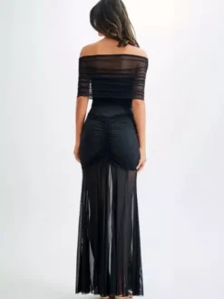 Robe longue plissée à épaules dénudées robe de soirée semi-formelle transparente pour femmes 2026