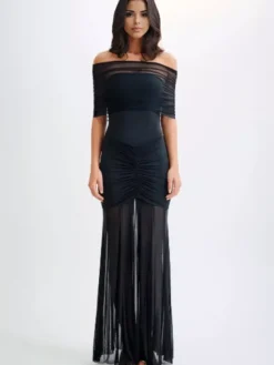 Robe longue plissée à épaules dénudées robe de soirée semi-formelle transparente pour femmes 2026