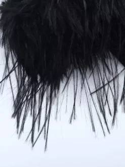 Robe longue à plumes pour femme - Robe moulante noire élégante à col halter et fente haute - Soirée d'été 2026