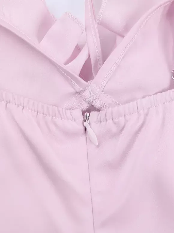 Robe longue rose pâle pour femme - Élégante robe à volants col en V et n艙ud sur le devant - Robe de plage d'été style coquette 2026
