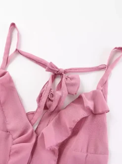 Robe longue sirène froncée dos nu à volants et rosettes pour femme 2026