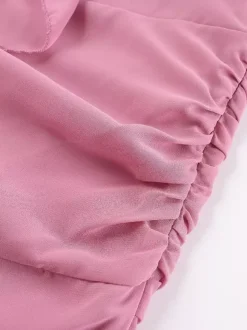 Robe longue sirène froncée dos nu à volants et rosettes pour femme 2026