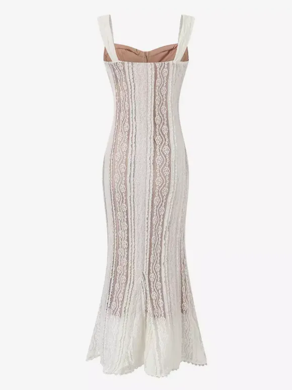 Robe longue sirène sans manches en dentelle avec bustier pour femme 2026